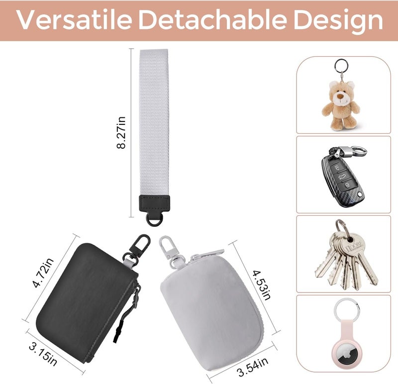 JEEBURYEE Dual Pouch Wristlet Keychain Wallets for Women with 2 Detachable Zipper Coin Purse - Small and Portable Mini Card Wallet for Women Men Black+Grey - Image 2